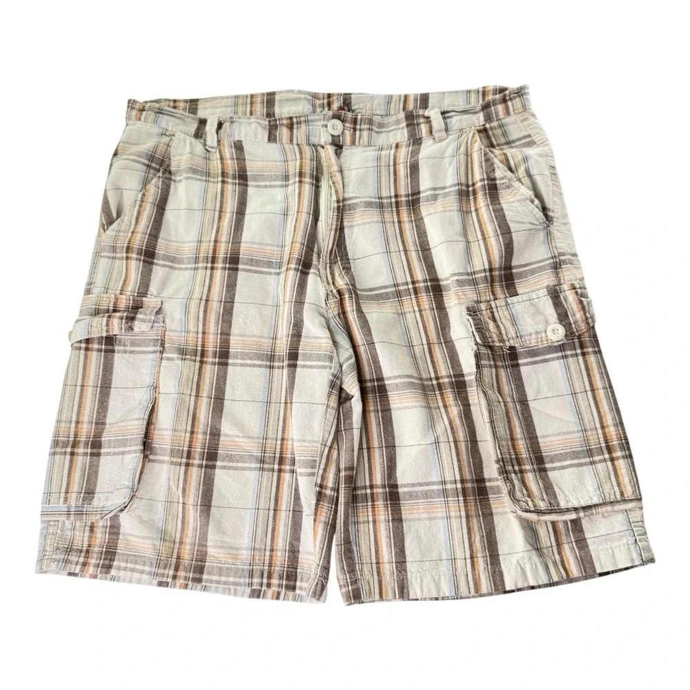 Quiksilver Plaid Cargo Shorts Men's Size 34 Brown Beige Orange Skate Y2K